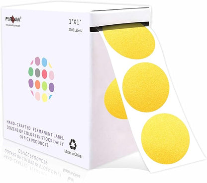 PARLAIM 1” Round Permanent Adhesive Color-Code Dot Stickers,1000 per Roll dots Label Dispenser Box,Gold Circle Stickers Label for Office Classroom