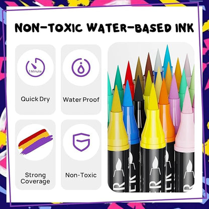 60 Colors Dual Tip Acrylic Paint Markers,Fine Tip and Brush Tip Permanent Acrylic Paint Pens For Rock Painting, Canvas, Wood, Glass, Ceramic, Fabric, Plastic, Egg, Scrapbook,Art Painting Supplies Kit
