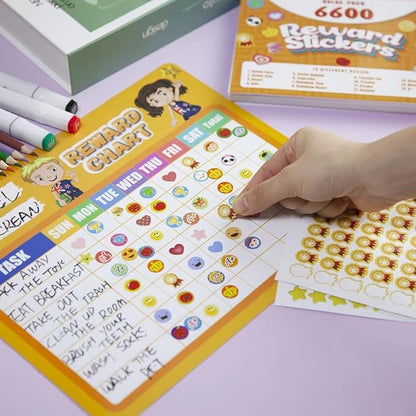 Student Reward Stickers，Teacher Essentials, Teacher Supplies，6600PCS Incentive Stickers，75 Sheets of 15 Different Incentive Stickers，Star Stickers, Star Shaped Stickers (Coloration-1)