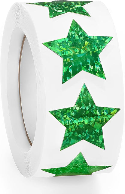 500 PCS Holographic Sparkly Green Star Stickers, 1 inch Self Adhesive Metallic Glitter Foil Stickers Sparkly Star Sticker Reward Behavior Chart Labels for Kids Students Teachers Supplies