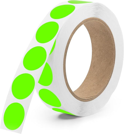 Fluorescent Green 1-Inch Circle Dot Stickers – 1,000 Round Adhesive Labels per Roll, Colored Stickers for Garage Sale Price Tags, Classroom, Inventory, Office & Yard Sale Supplies, Made in USA