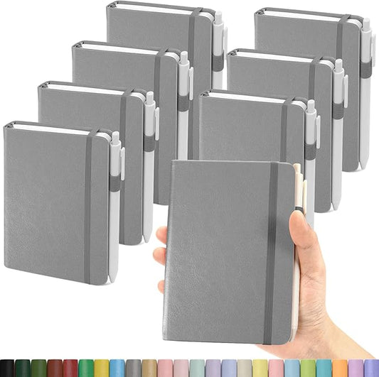 Pocket Small Notebook Journals, 8 Pack (Silver Gray) Mini Notebook 3.7x5.7 Journaling Notebooks for Women Men, Hardcover Lined Note Pads with Pens for Work, Business, Travel Journal, Office Supplies