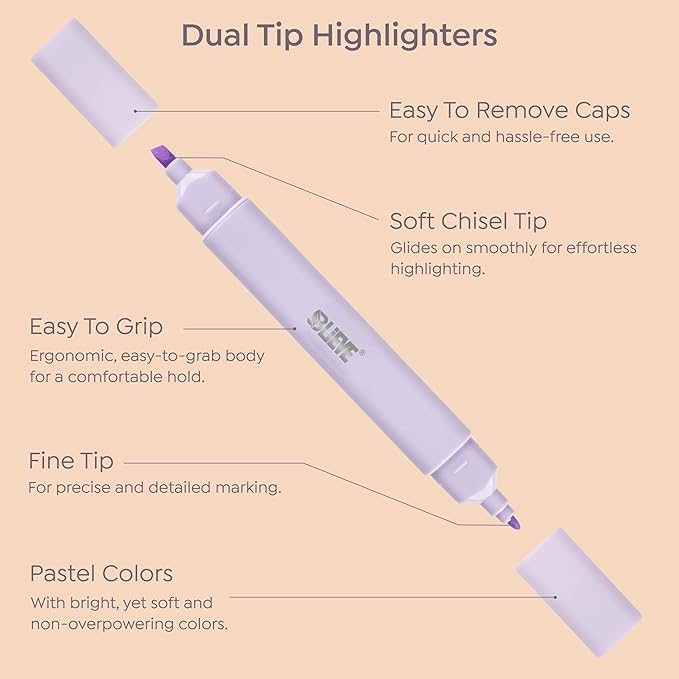 BLIEVE- Aesthetic Bible Highlighters No Bleed Through Assorted Colors, Cute Highlighter Dual Tip For Journaling Supplies And School Accessories, Bible Highlighters And Pens No Bleed (PASTEL)