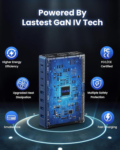 200W USB C Charger Block,GaN IV Charging Station 8 Ports,QC4.0 Fast Charging Station Hub+PD 65W USB C Laptop Charger Adapter Compatible with MacBook Air/Pro,DELL,iPhone 17/16,iPad,Steam Deck-Deep Blue