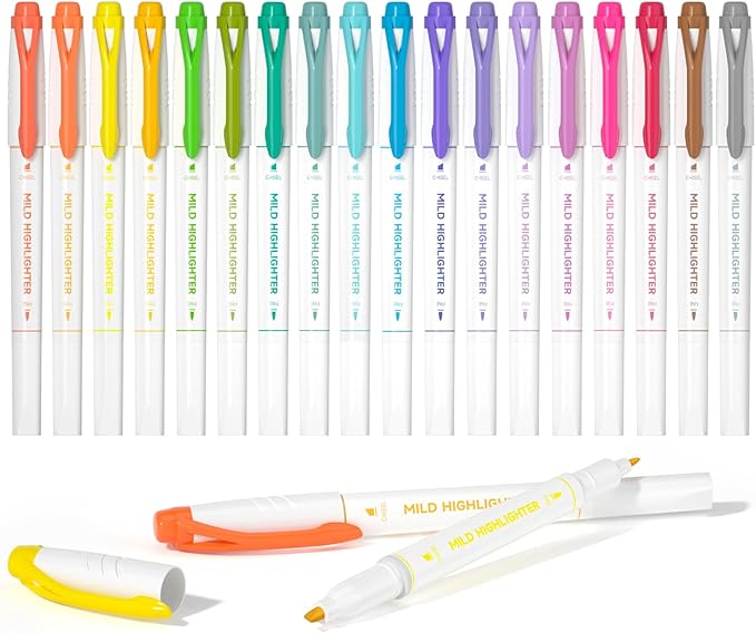 Shuttle Art Pastel Highlighters, 18 Colours Dual Tip Highlighters, Highlighter Markers Assorted Colours, Perfect for Colouring, Underlining, Highlighting, Journaling in School Office Home