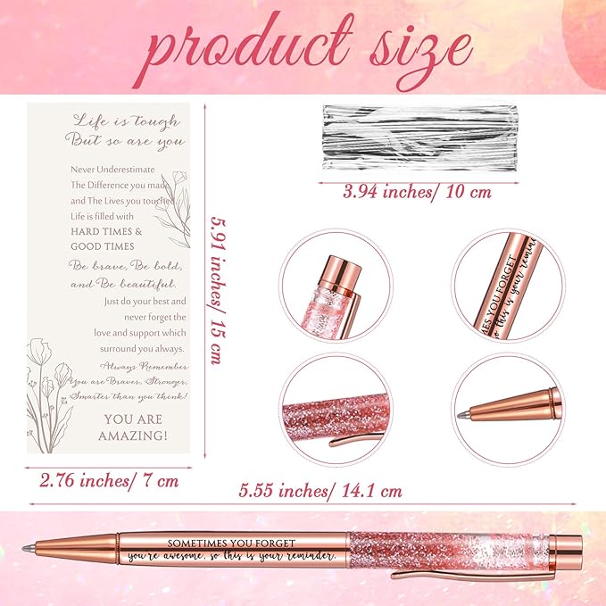 Supervitae 30 Set Christmas Motivational Pens for Women Bulk Rose Gold Inspirational Positive Quote Ballpoint Pens with Card Tie for Xmas Stocking Stuffer Secret Sister Gift Teacher Student Employee