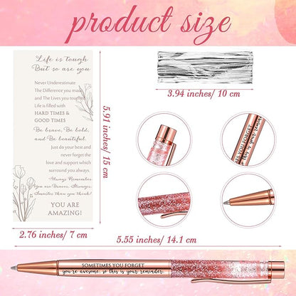 Supervitae 30 Set Christmas Motivational Pens for Women Bulk Rose Gold Inspirational Positive Quote Ballpoint Pens with Card Tie for Xmas Stocking Stuffer Secret Sister Gift Teacher Student Employee