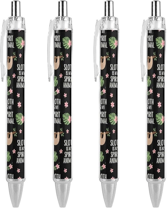 Gel Pens for Women Men, Sloth Spirit Animal 4 Pcs 0.5mm Black Ink Pen Fine Point Smooth Writing, Ballpoint Note Accessories