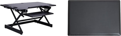 Rocelco 46" Height Adjustable Standing Desk Converter with AC USB Charger and Anti Fatigue Floor Mat - Sit Stand Up Triple Screen Riser Workstation - Keyboard Tray - Black (R DADRB-46-ACUSB-MAFM)