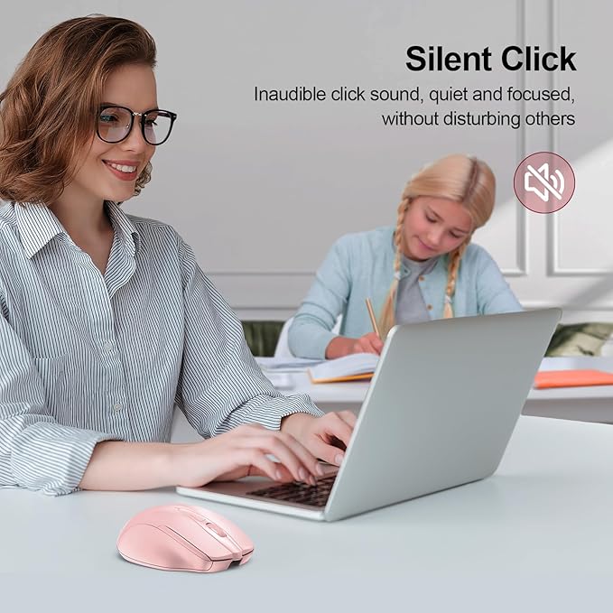 TECKNET Rechargeable Wireless Mouse, 2.4G Silent Quiet Click, 6 Adjustable 4800 DPI, Cordless Computer Mouse, Ergonomic Mouse for Laptop, 6 Buttons USB for Chromebook, Ergo Grip - Pink