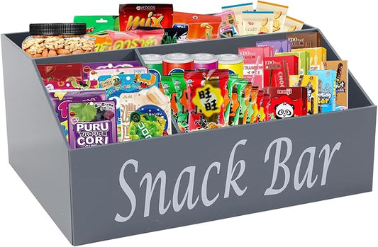 Snack Organizer for Countertop, 4 Compartments Acrylic Snack Organizer, Snack Container Holder for Kitchen Pantry Organizer and Storage-Grey