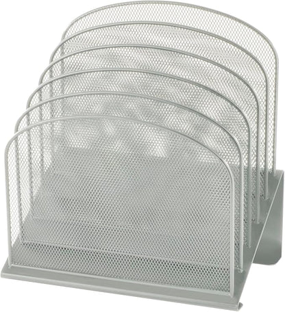 Safco Onyx Desk Organizer with 5 Vertical Sections, File Organizer for Home, Office, Classroom & More, Steel Mesh Construction, Silver