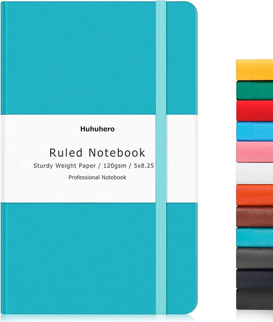 Huhuhero Notebook Journal, Lined Ruled Journal, Hardcover 120Gsm Premium Thick Paper with Faux Leather Notebook for Journaling Writing Note Taking Office School Supplies 5.25"×8.25"(1, Teal)
