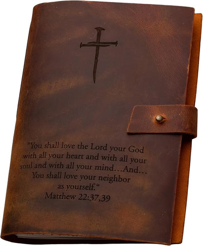 Personalized Christian Prayer Journal for Men & Women – Engraved Leather Bible Study Journal with Scripture & Cross – Refillable A5 Devotional Custom Notebook – Faith, Graduation, and Gratitude Gift