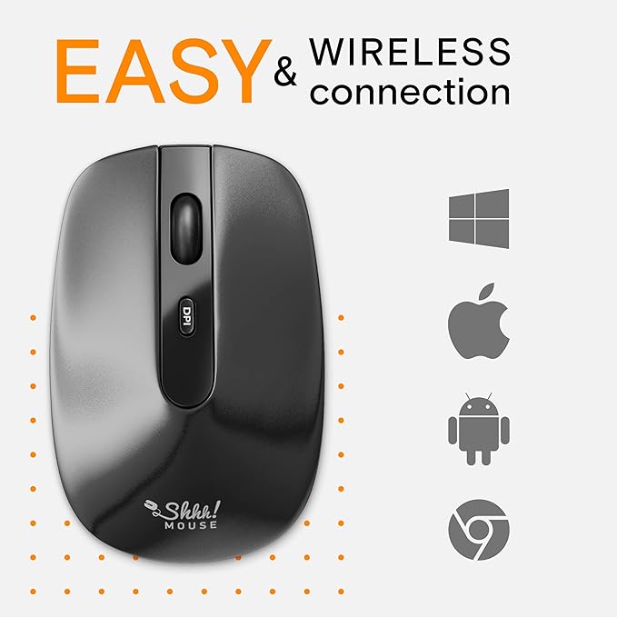 Silent Wireless Mouse for Laptop Small Compact Cordless Computer Mice with USB 2.4 GHz – Quiet Click, 3 DPI Levels, Travel Mouse – Portable for PC, Chromebook [Black]