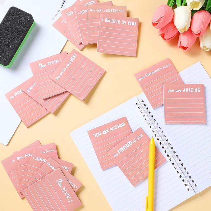 Yinder 24 Pcs Inspirational Sticky Notes Christmas Stocking Stuffers Motivational Sticky Notes Pad Employee Appreciation Gift Bulk for Teacher Nurse Coworker Office 3 x 3'' (Appreciation,Pink)