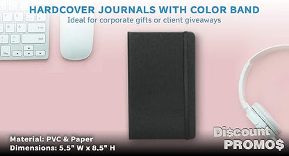 DISCOUNT PROMOS Hardcover Notebook Journals with Elastic Colored Band Set of 6, Bulk Pack - Perfect for School, Office, Home - Black