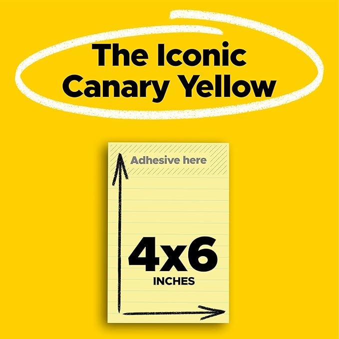 Post-it Super Sticky Notes, 4x6 in, 4 Pads, 2X The Sticking Power, Canary Yellow, Recyclable (4621-SSCY)