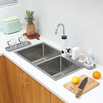 Silicone Kitchen Sink Organizer Tray for Multiple Usage,Eco-Friendly Sponges Holder for Kitchen Bathroom Counter or Sink,Dish Soap Dispenser,Scrubber,Bottle,Cup (Grey, 12"×4")