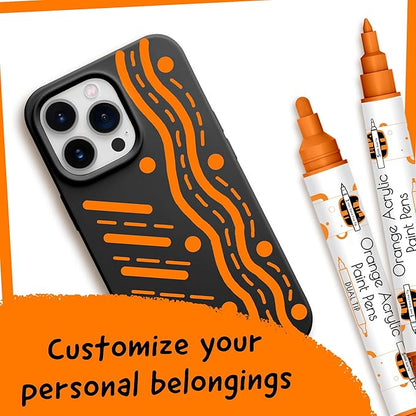 4 Dual Tip Orange Paint Pen Metallic - Fine Tip & Medium Acrylic Paint Markers - Orange Marker for Metal, Wood, Rock Painting, Canvas, Ceramic, Glass, Fabric, Leaf and Plastic - Water-based Ink
