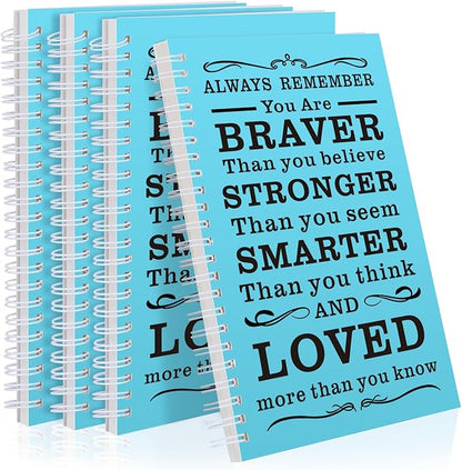 4Pcs A5 Spiral Notebook,Inspirational Journal,Motivational Journal for Women Men,Spiral Journal Notebook College Ruled Daily Diary for School,Travel,Business,Work (4Pcs Always-Light Blue)