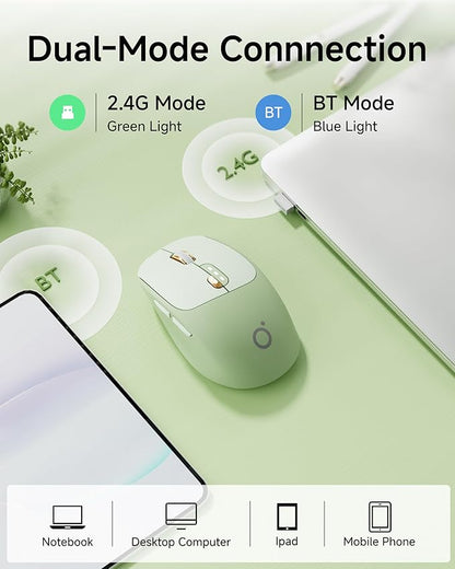 EWEADN Q5 Wireless Mouse, Bluetooth & 2.4G Quiet Computer Mouses with 1600 DPI, Battery Level Display, Ergonomic Office Mouse,6 Button Portable Cute Cordless Mice for Laptop/PC/Mac- Green