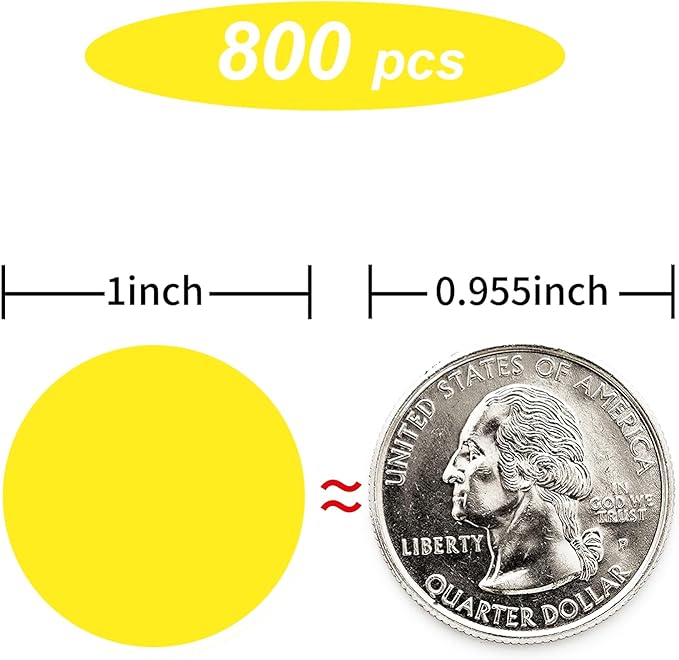Starboling 800Pcs 1 Inch Yellow Round Color Coding,Dot Stickers Labels,Can Writing for Office,Student Classroom and Other Scenarios