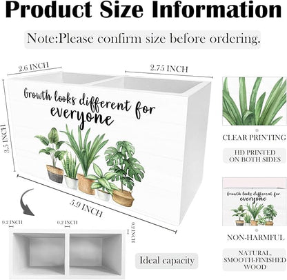 Inspirational Pen Holder for Desk, Growth Looks Different for Everyone Wooden Box Sign Desk Decor for Therapy Office Decoration, Mental Health Pencil Organizer, Growth Mindset Decor