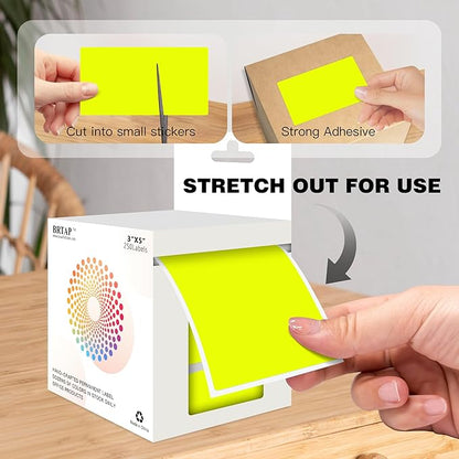 3x5 Inch Home Moving Labels 4 Rolls 1000 Stickers, Large Packing Box Labels Rectangular Colored Inventory Stickers for Moving Supplies Color Coded (Fluorescent Yellow)