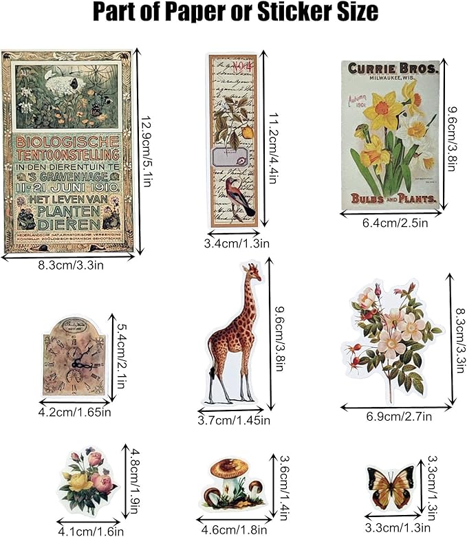 200PCS Vintage Scrapbooking Supplies Kit for Journaling, Scrapbook Sticker Paper Pack for for Bullet Journals Junk Journal Planners Aesthetic Cottagecore Room Decor Wall Art Collage Album