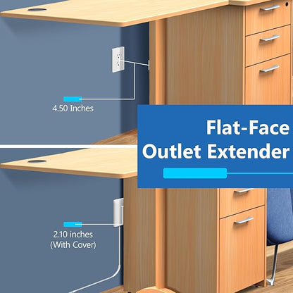 LIDER Outlet Extender with 3 Receptacles, 21W USB Type-A, and 2 USB Type-C, USB Port, Ultra-Thin Wall Plate Plug with Cord Extender, 3-Outlet Power Strip, Flat-Face, ETL-Listed, 3ft Cord, White