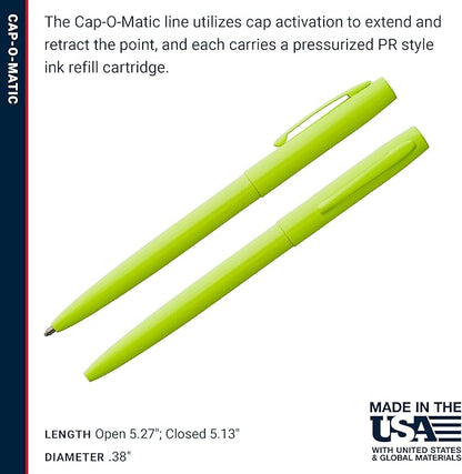 Fisher Space Pen Cap-O-Matic Pen, Ballpoint, Fluorescent Yellow, Pocket Clip, Black Ink