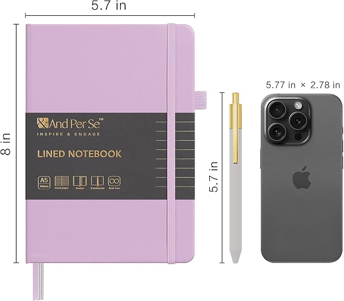 &And Per Se Lined Journal and Pen Set, A5 Leather Journal Stationery Set, 160 Pages 100GSM Thick Paper, Notebook Gift Set (Purple-Set1)