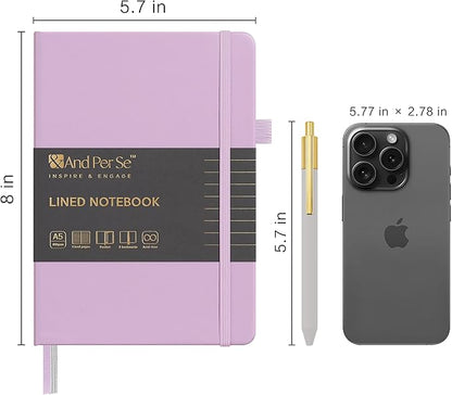 &And Per Se Lined Journal and Pen Set, A5 Leather Journal Stationery Set, 160 Pages 100GSM Thick Paper, Notebook Gift Set (Purple-Set1)