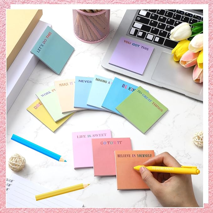 Yinder 24 Pcs Inspirational Sticky Notes Christmas Stocking Stuffers Motivational Sticky Notes Pad Employee Appreciation Gift Bulk for Teacher Nurse Coworker Office 3 x 3'' (Motivational,Gentle Color)