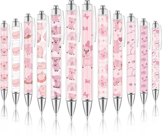 12 Pcs Christmas Animal Lover Gift Piggy Ballpoint Pens Gifts for Women Girls Retractable 1.0 mm Black Ink Pen School Office Supplies Fancy Present for Teacher Students Birthday