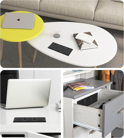 45W Recessed Power Strip, Flush Mounted Surge Protector(1200J) with 6 AC Outlets & 8 USB Ports(4 USB-C), 45°Flat Plug, 6FT Flat Power Cord(Black)