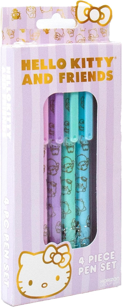 Horizon Group USA Hello Kitty & Friends 4-Piece Pen Set, My Melody, Kuromi, School and Office Supplies, Stationery