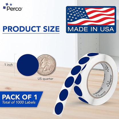 Perco Dark Blue 1-Inch Round Circle Dot Sticker Labels with Easy Peel Perforation - 1,000 Labels per Roll - Strong Adhesion, Vibrant Colors for Organizing, Crafting & More - Made in USA