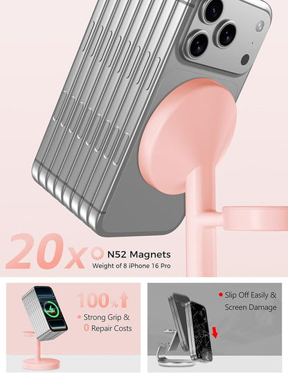 2026 3 in 1 Wireless Charging Station Compatible with MagSafe, 15W Fast Magnetic Mag-Safe Charger Stand for Apple iPhone 17 16 15 14 13 12 iWatch AirPods Pro 4 3 2, Pink