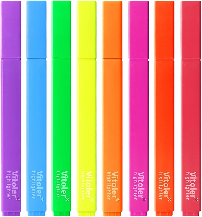 Vitoler Highlighters, 8Pcs Assorted Colors Highlighters,Soft Chisel Tip for Book,Bible Study Supplies Accessories,School Office Use, Teacher Supplies
