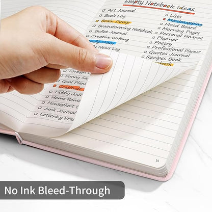 Annecy Lined Journal Notebook, Hardcover Leather Journal for Women & Men, 160 Numbered Pages, Medium 5.5" x 8.25", 100 GSM Thick Paper, Pink