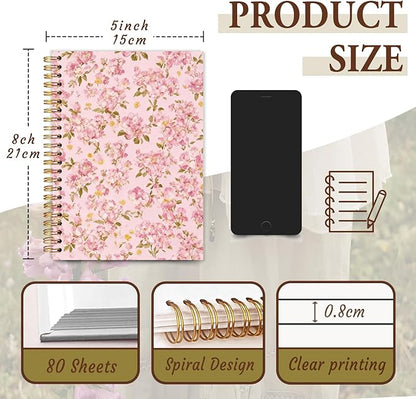 Coquette Floral Notebook Journal Gifts for Women, Pink Cute Gifts Spiral Notebook for Teen Girls，Aesthetic Journal 5.5x8.4 Inch, School Office Supplies