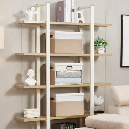 Fabric Clear Window Storage Bins with Lid, Closet Storage Box Linen Closet Baskets with 3 Handles for Organizing Clothing, Jeans, Shelves 15''- 3 Pack (Beige and White)