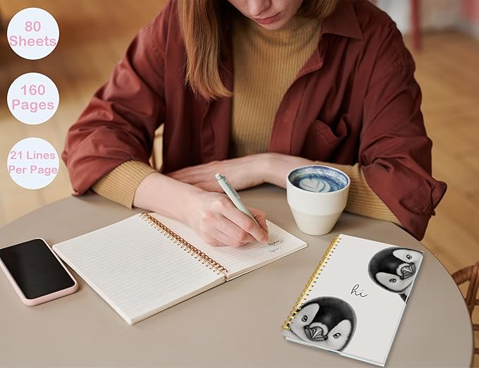 Penguin Notebook Journal,Cute Animal Notebook Journal for School Women Teen Girls Kids,Gifts for Penguin Lovers,Hardcover Spiral Notebooks for Work Notes Journaling,5.5x8.3 Inch