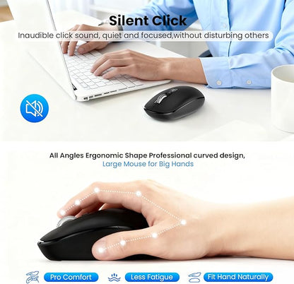 Wireless Bluetooth Silent Mouse for Laptop Mac, Multi-Device One-Click Switch, 4-Way High-Speed Metal Rollers, Adjustable DPI, Full-Size Ergonomic for Computer, iPad, Tablet, MacBook