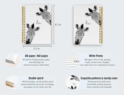 Zebra Gifts Notebook Journal,Cute Animal Notebook Journal for School Women Teen Girls Kids,Gifts for Zebra Lovers,Hardcover Spiral Notebooks for Work Notes Journaling,5.5x8.3 Inch