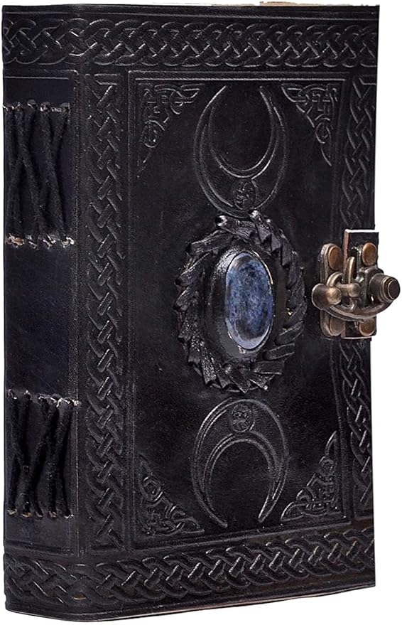 cuero 3 Moon Blue Lapiz Embossed Vintage Leather Journal for Men & Women - 176 Pages, Antique Handmade Deckle Edge Vintage Paper, Leather Journal Writing Notebook Dairy Gift(10 inch by 13 inch, Black)