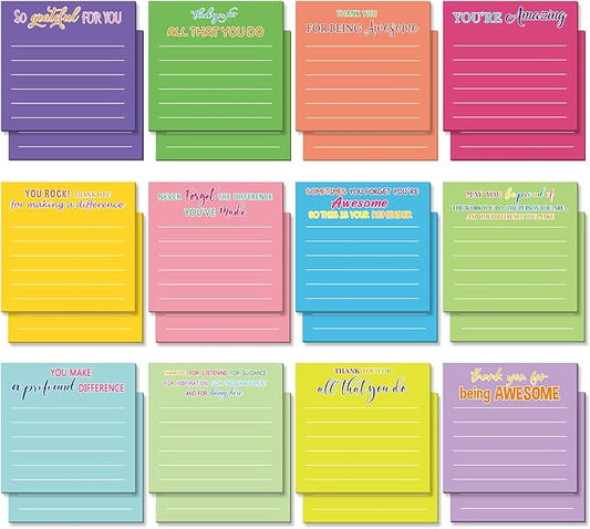 Yinder 48 Pcs Employee Appreciation Sticky Notes Xmas Gift Bulk Motivation Note Pads Mini Inspirational Note Gift for Teacher Nurse Staff Coworker Office Supply 3 x 3'' (Appreciation,Classic Color)