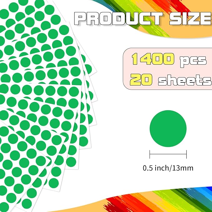 starboling Dot Stickers,1/2 Inch Dark Green Circle Stickers,1400pcs Self-Adhesive Writable Color Coding Labels,Round Labeling Stickers for Office Classroom Garage Sale, 0.5''